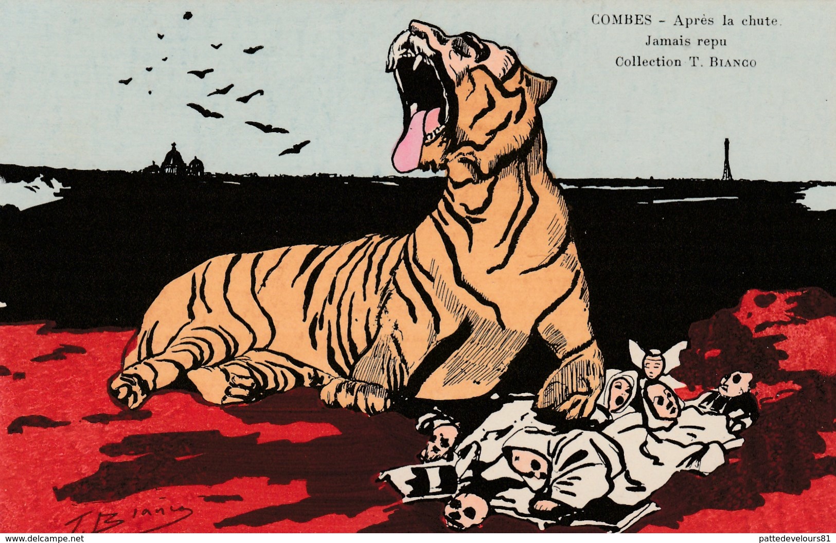 CPA Caricature Satirique Politique COMBES Anti-Clérical Anti-Cléricalisme Tigre Illustrateur T. BIANCO (2 Scans) - Satiriques