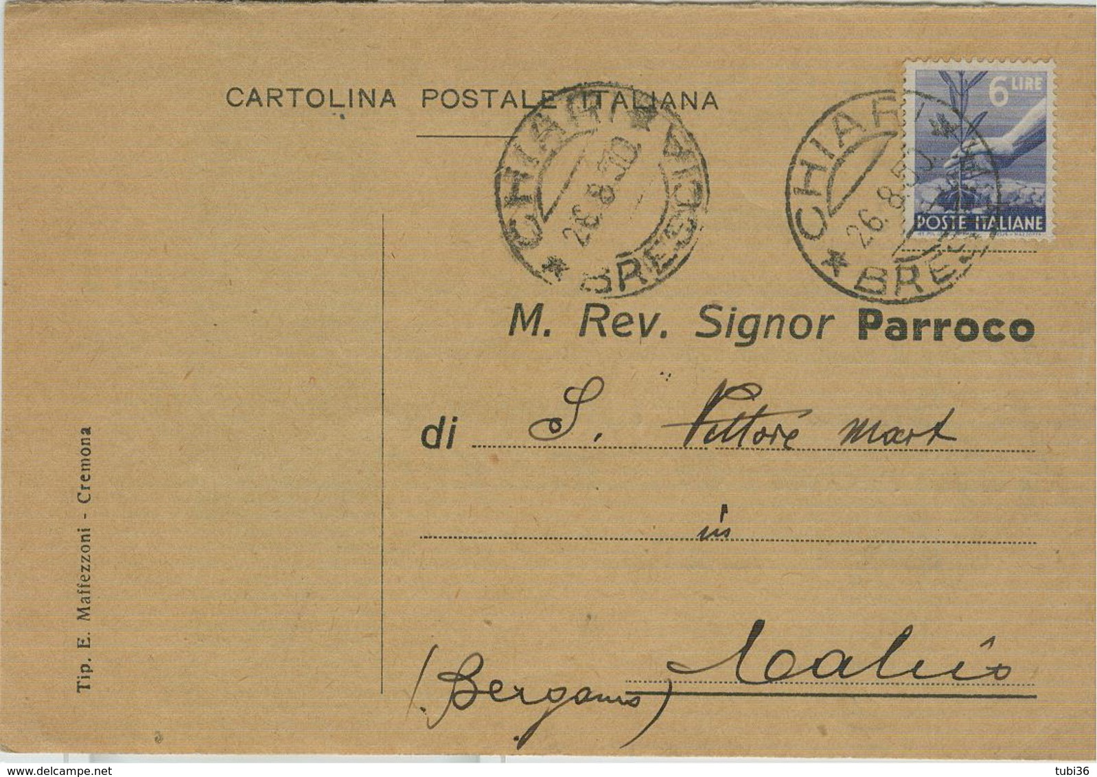 CHIARI(BRESCIA)-RICEVUTA DI NOTIFICAZIONE MATRIMONIO,1950,PER PARROCCHIA DI "S.VITTORE M."CALCIO(BERGAMO), - Nozze