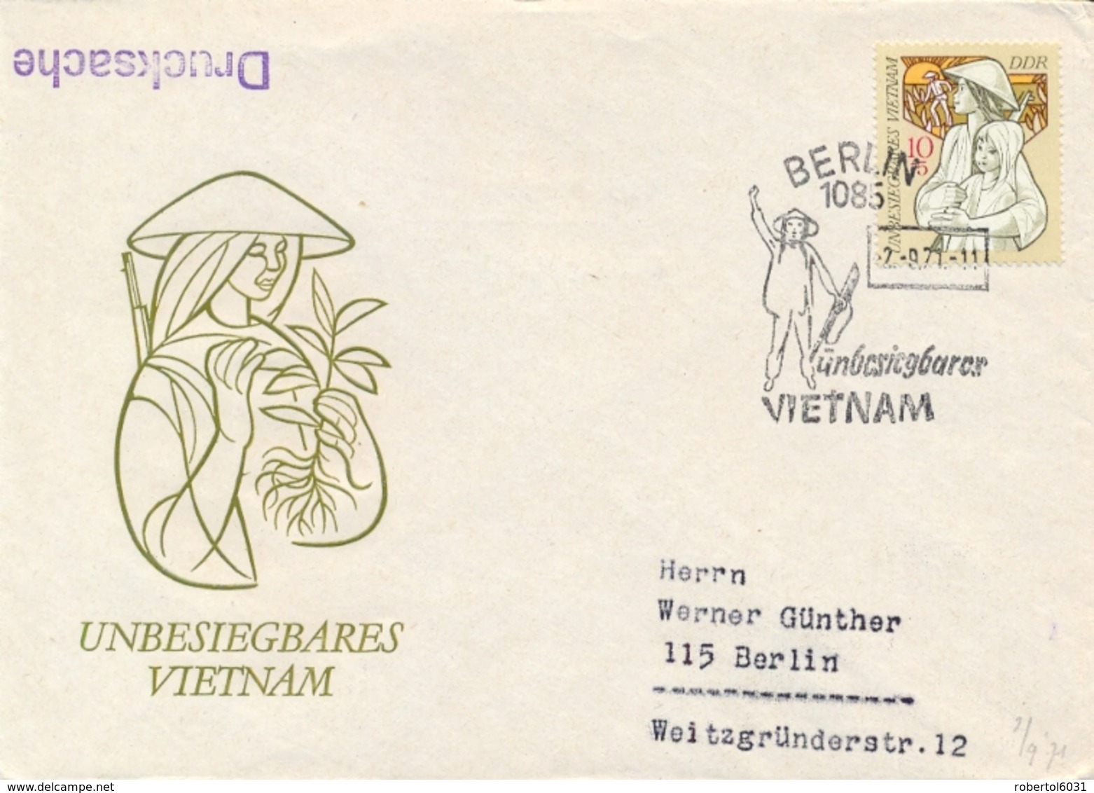 Germany DDR 1971 FDC Solidarity For Vietnam Female Soldier - Militaria