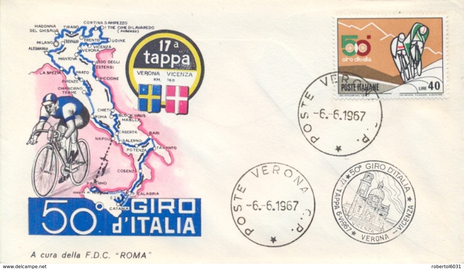 Italia 1967 50° Giro D'Italia Di Ciclismo Busta Speciale 17° Tappa Verona-Vicenza Annullo Di Verona - Ciclismo