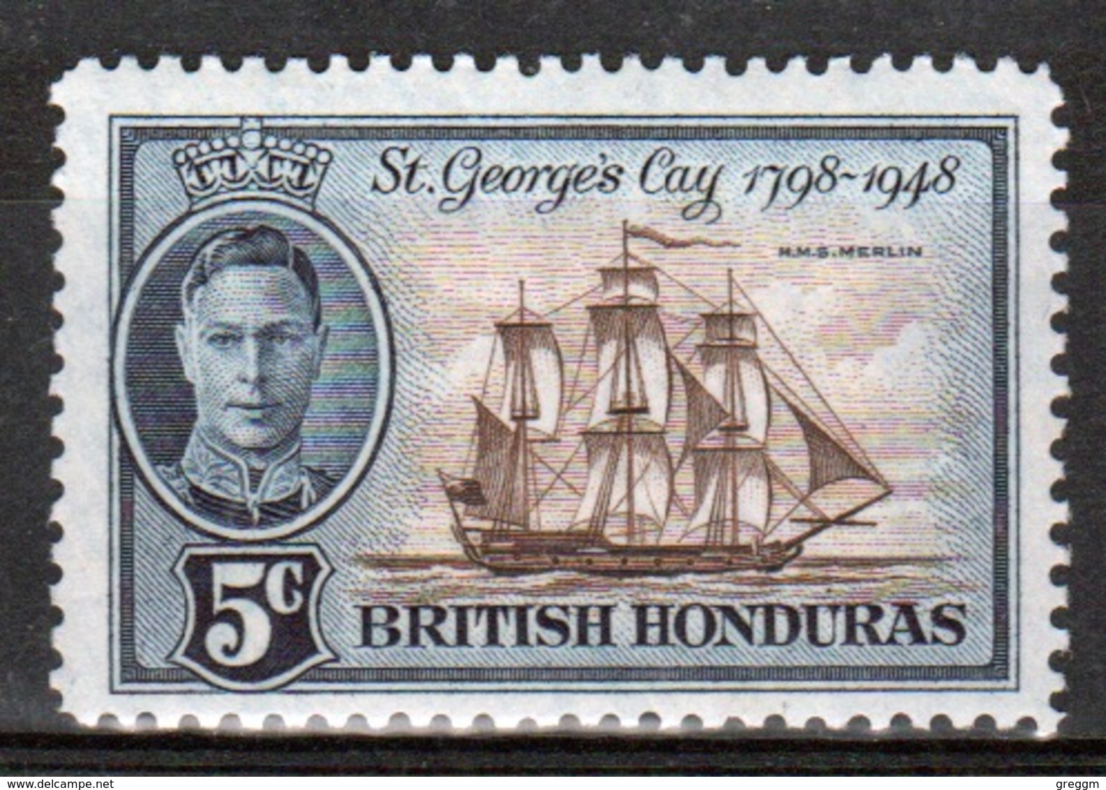 British Honduras 1949 Single 5c Stamp Celebrating 150th Anniversary Of The Battle Of St George's Cay. - Britisch-Honduras (...-1970)