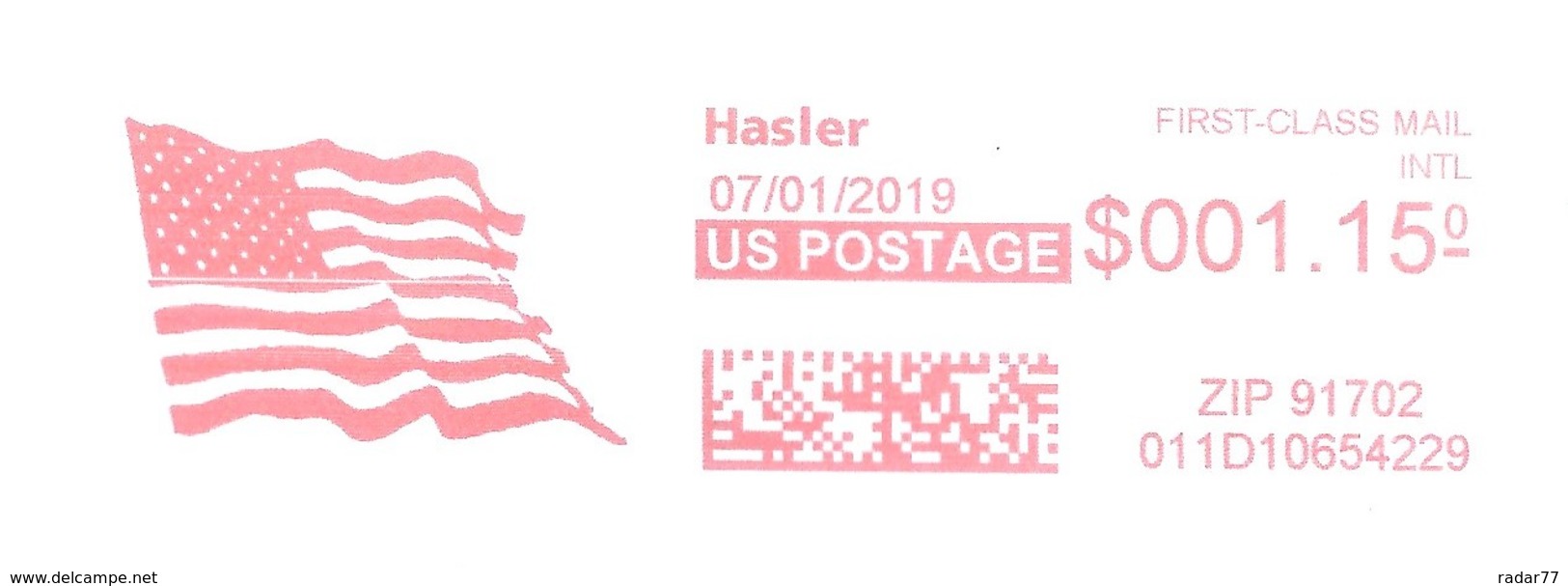 Etats-Unis EMA Hasler Type IM Illustrée Drapeau Américain - Storia Postale