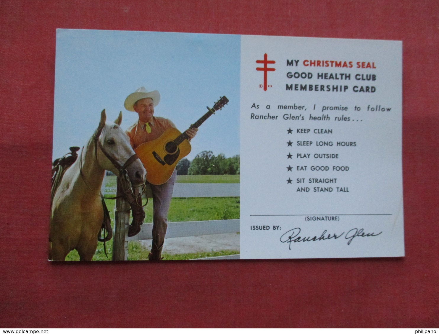 ---Blank Back  -------Man With Horse & Guitar   My Christmas Seal Good Health Membership Card   --ref    3573 - Cavalli