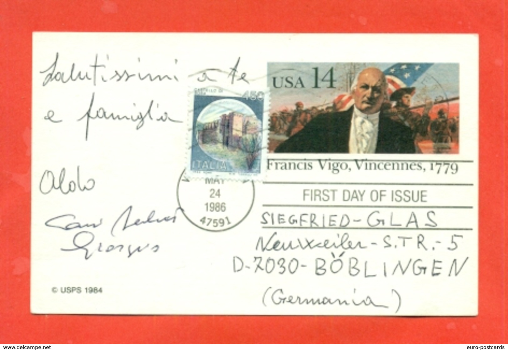 INTERI POSTALI- C 206  A-EMISSIONE CONGIUNTA USA . FDC - USATA IN ITALIA - Interi Postali