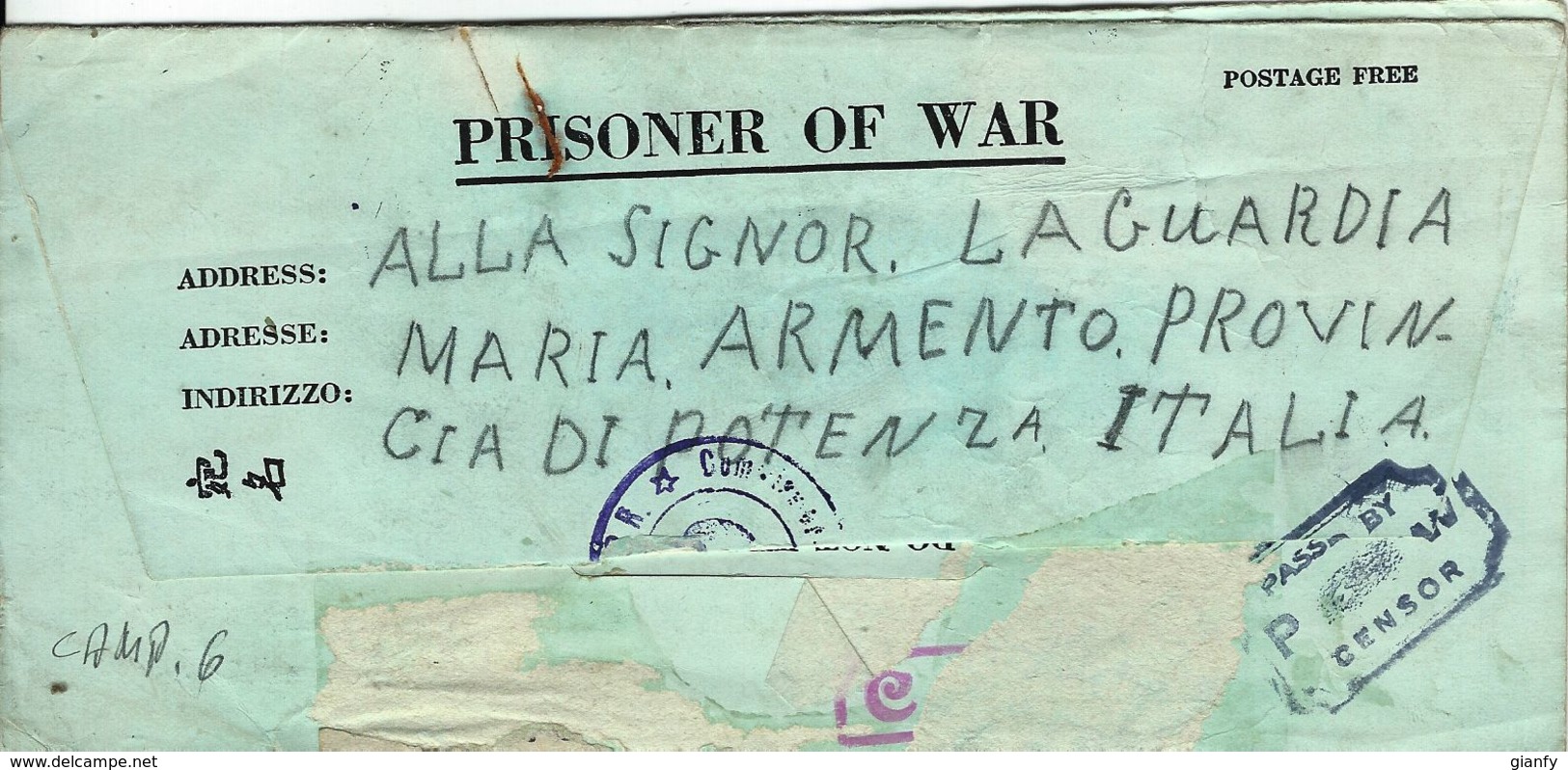 BIGLIETTO PRIGIONIERI USA POW CAMP 101 ORANO ALGERIA 1943 ARMENTO + CARTOLINA - Correo Militar (PM)