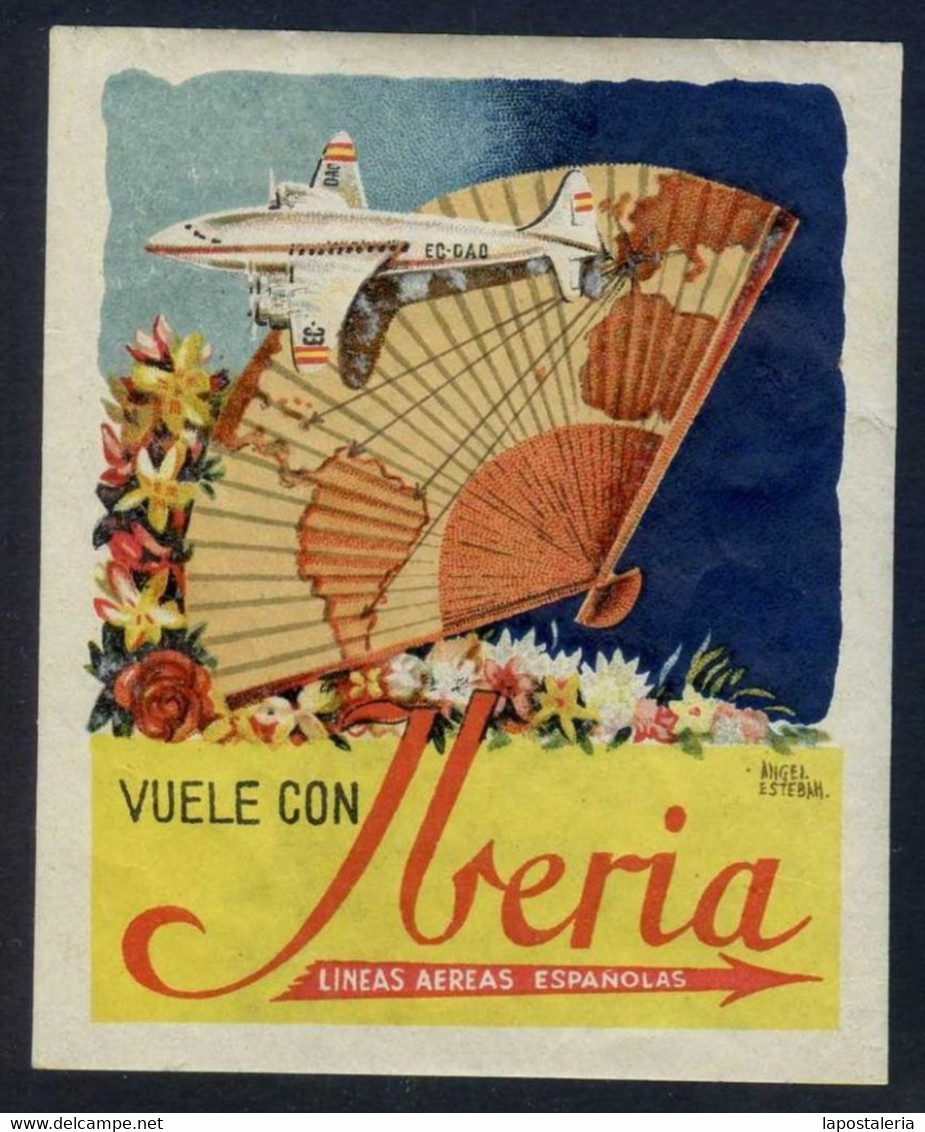 España. *Iberia* Ilustra *Angel Esteban* Meds: 84x103 Mms. Nueva Con Cola Original. - Etiquetas De Equipaje