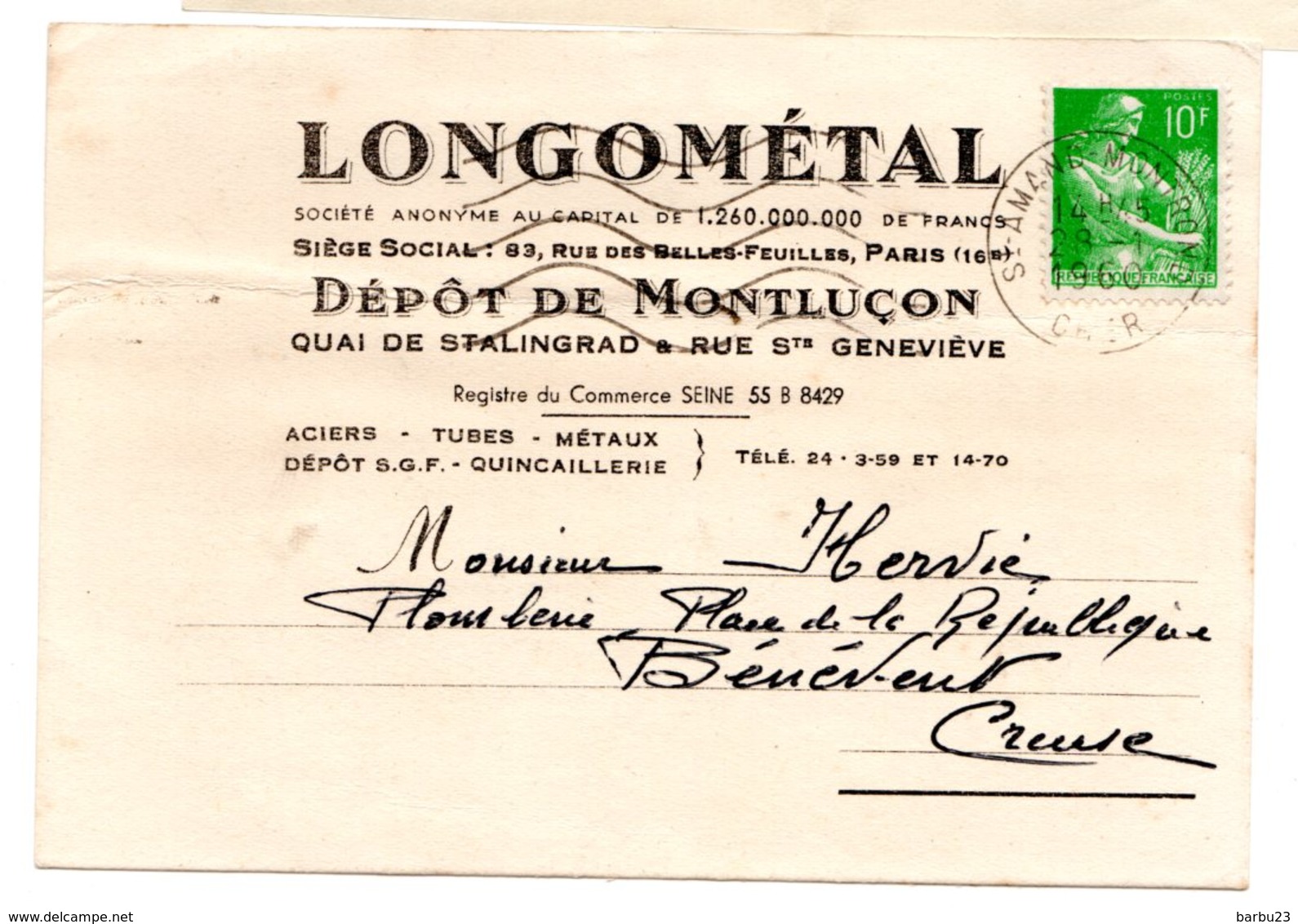 Carte De Visite Publicitaire Longometal Montluçon 03 - Visiting Cards