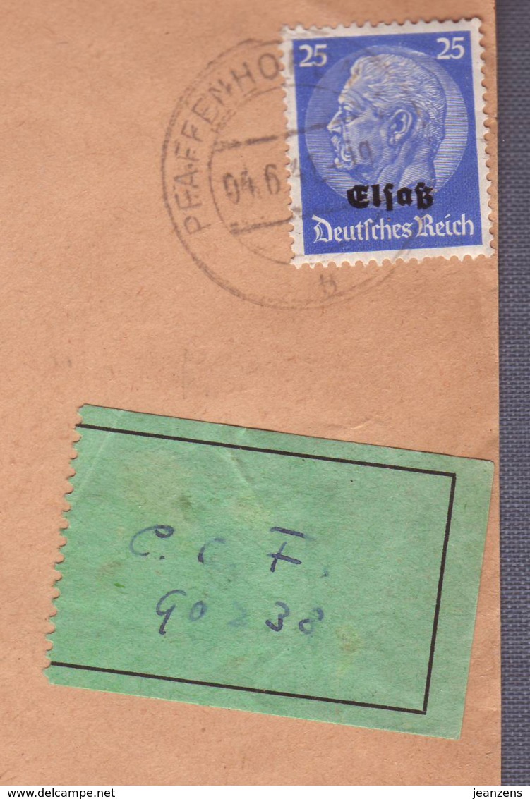 Lettre Aff 25 Rpf Surch. Elsass  Obl. Pfaffenhofen 04.06.1941 ->CICR Genève - étiquette CCF Cas Civils Français +Censure - Guerre De 1939-45