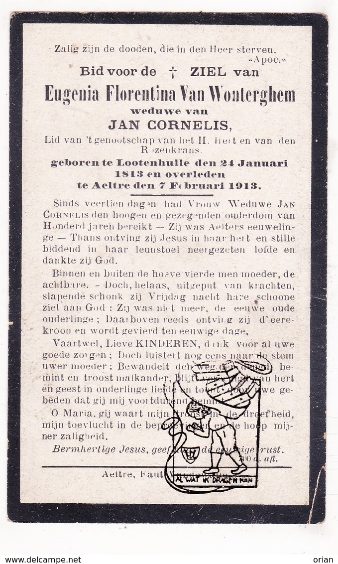 DP 100 Honderdjarige Eeuweling Centenaire - Eugenia F. Van Wonterghem ° Lotenhulle 1813 † Aalter 1913 X Jan Cornelis - Images Religieuses