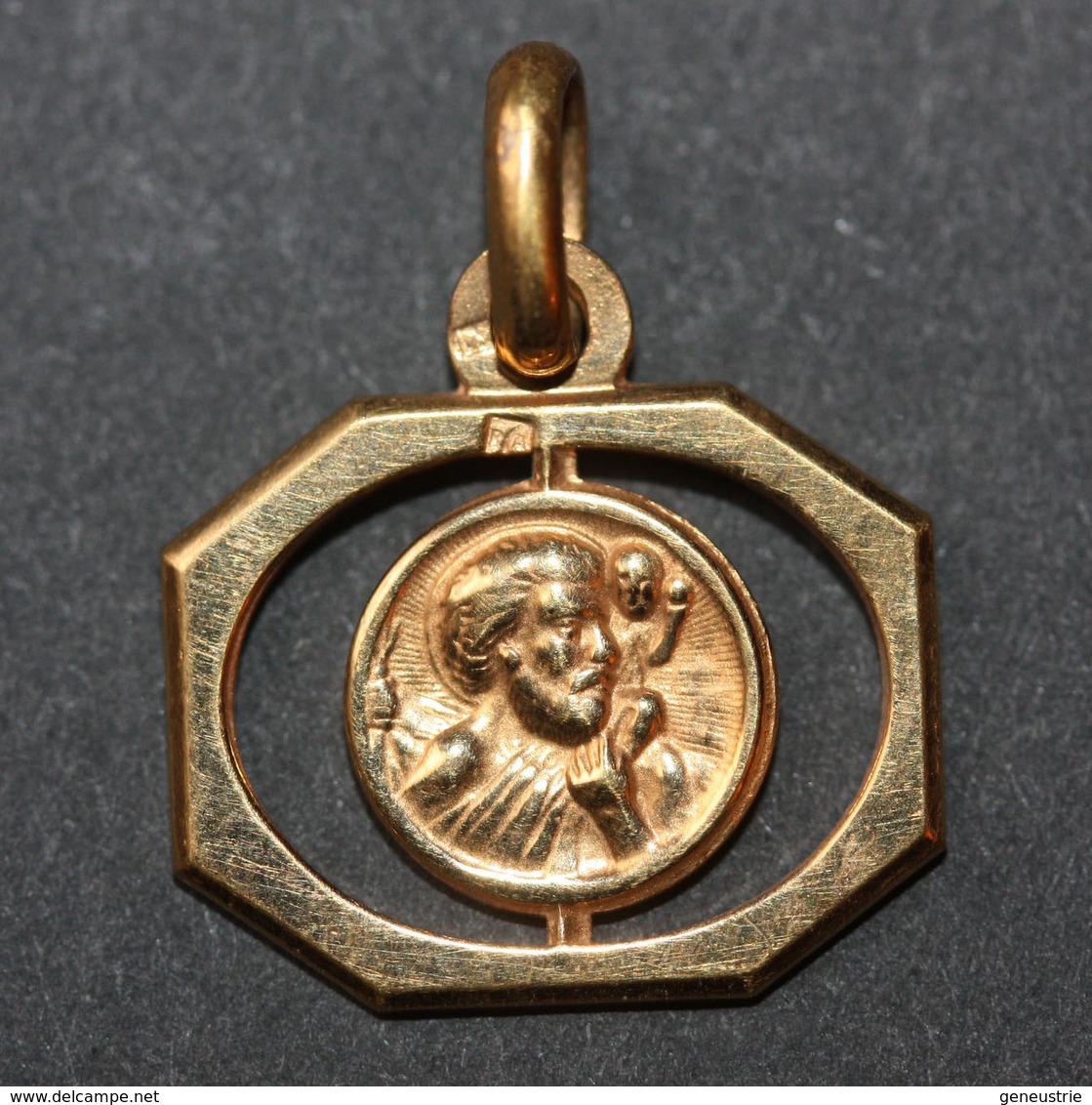 Beau Pendentif Médaille Religieuse Années 30 Art Déco " Saint Christophe Et Enfant Jésus" Religious Medal - Religion & Esotérisme