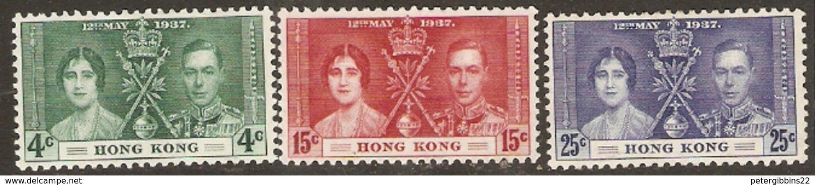 Hong Kong  1937    SG 137-9  Coronation   Mounted Mint - Unused Stamps