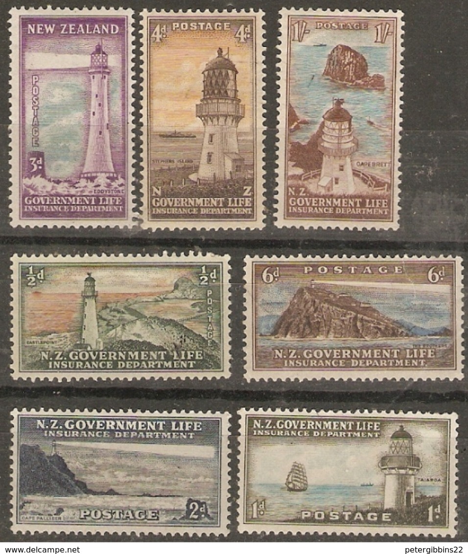 New Zealand  1947  Life Insurance  Lighthouses   Various Values  To 1/-d Mounted Mint - Neufs