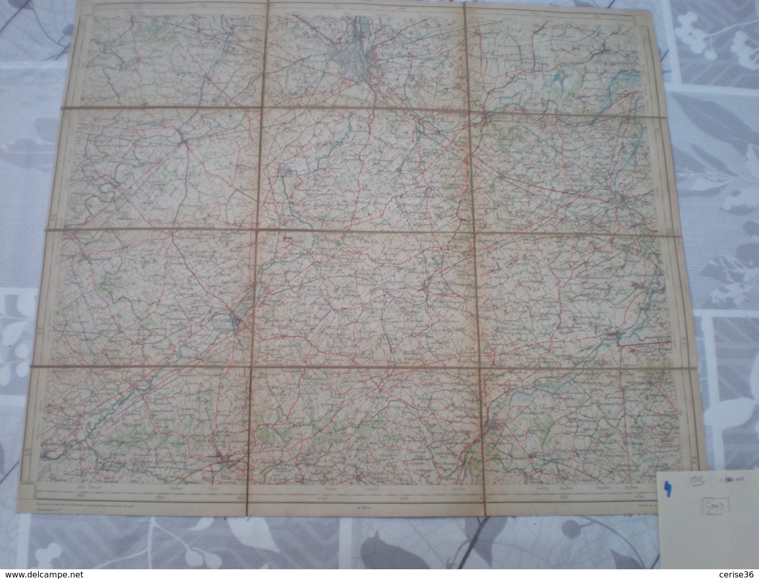 Carte Sur Toile De Gand 1/40.000 Dimensions 52 X 44 Cm Année 1912 - Cartes Topographiques