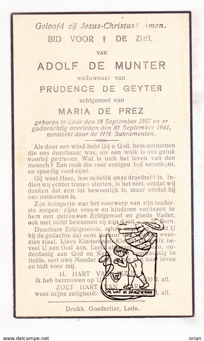 DP Adolf De Munter ° Lede 1867 † 1941 X P. De Geyter Xx M. De Prez - Imágenes Religiosas