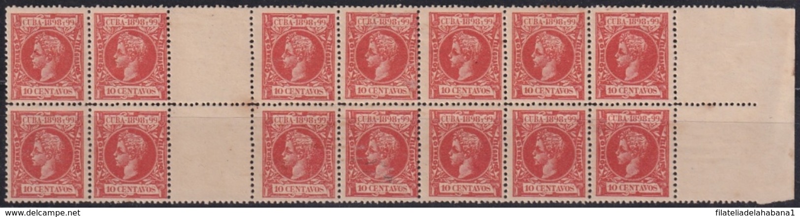 1898-253 CUBA SPAIN. ALFONSO XIII. 1898 Ed.166. 10c GUTTER PAIR BLOCK 4 GOMA ORIGINAL. - Prephilately