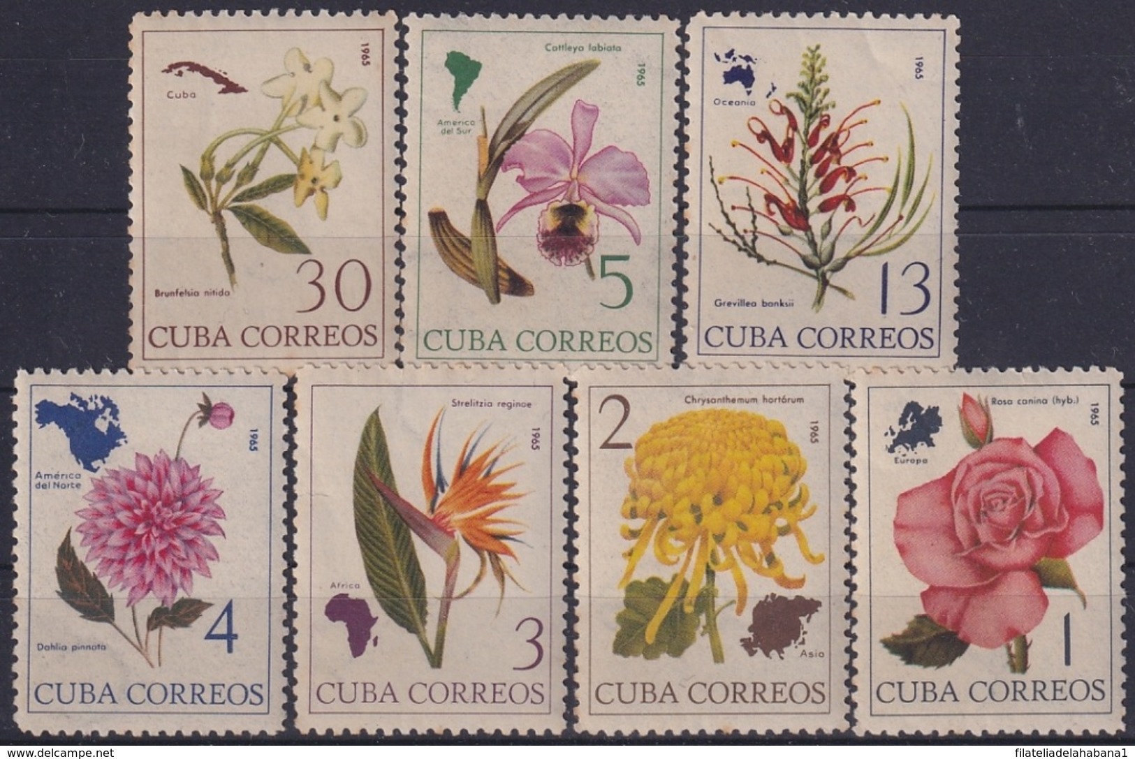 1965.128 CUBA 1965. Ed.1203-09. FLORES, FLOWERS, ORCHILD, ORQUIDEAS. LIGERAS MANCHAS. - Prephilately