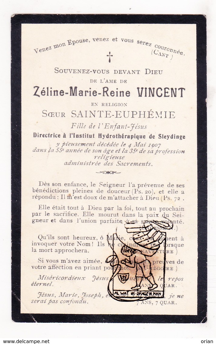 DP Foto - Directrice Watergesticht Kneipp Sleidinge - EZ Zéline M. Vincent - Zr. Euphemie ° 1852 † 1907 / Evergem - Images Religieuses