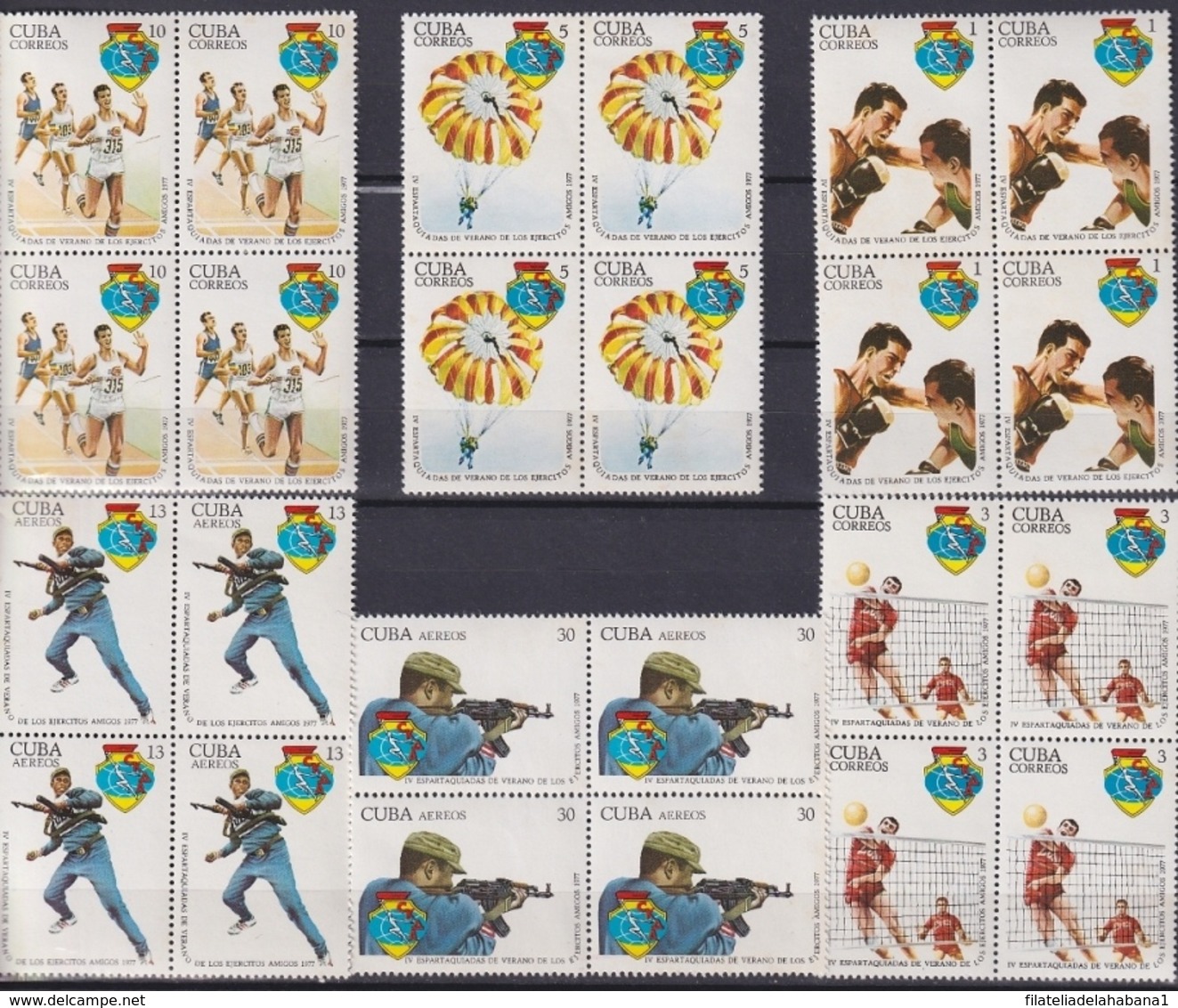 1977.88 CUBA 1977 Ed.2409-14 MNH IV ESPARTAQUIADAS, MILITAR GAMES SHOOTER, PARACHUTE. BLOCK 4. - Prephilately