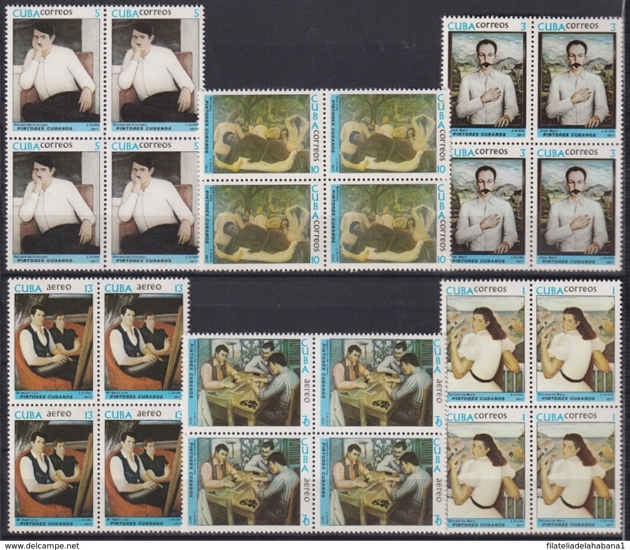 1977.89 CUBA 1977 Ed.2402-07 MNH PINTORES CUBANOS ART. JORGE ARCHE BLOCK 4 - Prephilately