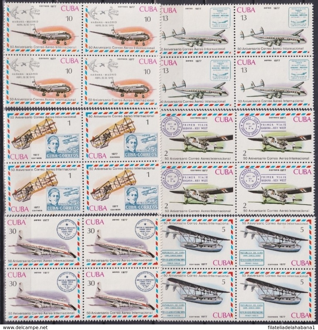 1977.92 CUBA 1977 Ed.2416-21 MNH 50 ANIV CORREO AEREO INTERNACIONAL, AIRPLANE AVION, FIRST FLIGHT BLOCK 4. - Prefilatelia