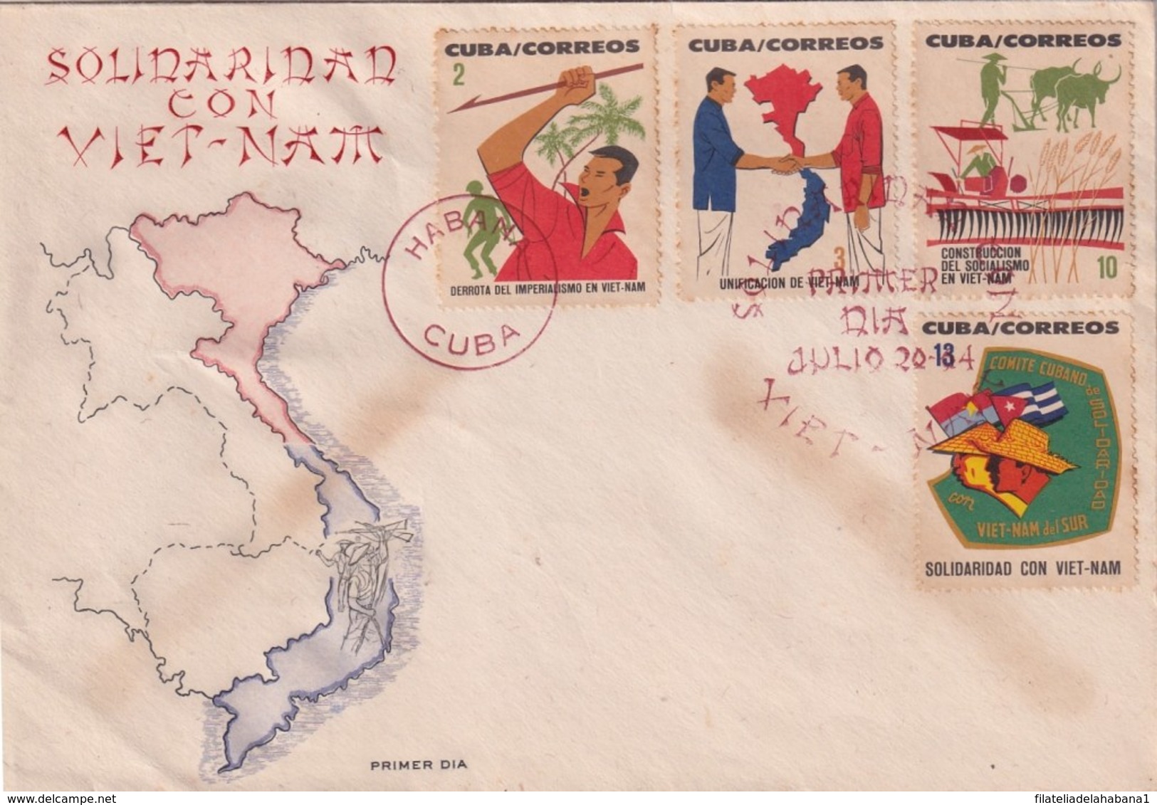 1964-FDC-52 CUBA FDC 1964 VIETNAM ERROR "SIN LA PALANCA DE LA COSECHADORA - FDC