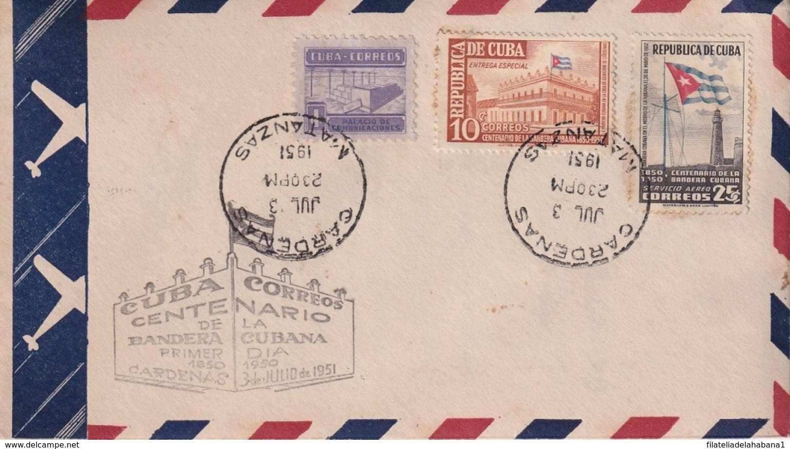 1951-FDC-163 CUBA REPUBLICA. 1951. FDC CENTENARIO DE LA BANDERA - FDC