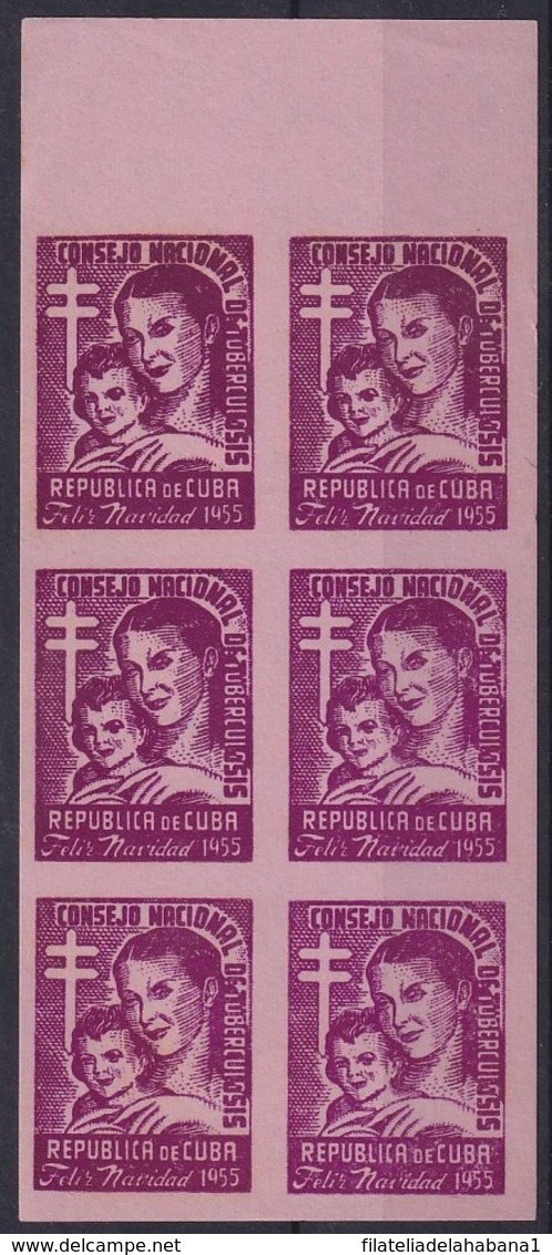 VI-450 CUBA REPUBLICA CINDERELLA 1955 RED PROOF IN PINK PAPER BLOCK 6. CONSEJO DE TUBERCULOSOS. - Viñetas De Franqueo (Frama)