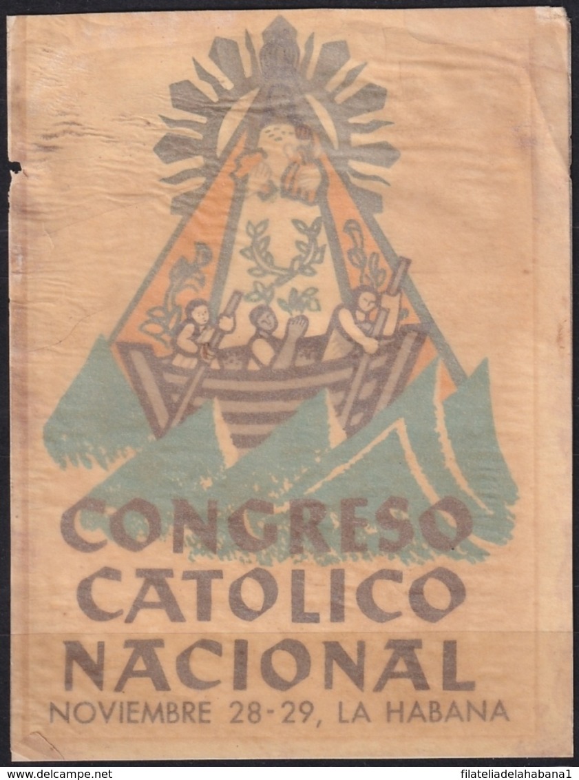 VI-453 CUBA CALCOMANIA CONGRESO CATOLICO NACIONAL 28-29 NOV 1959. 9,5x13cm. CARIDAD DEL COBRE - Viñetas De Franqueo (Frama)