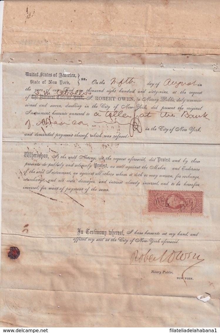 E6372 US 1869 PUBLIC NOTARY REGISTERED REVENUE IN SPAIN CONSULATE IN NEW YORK. - Manuscripts