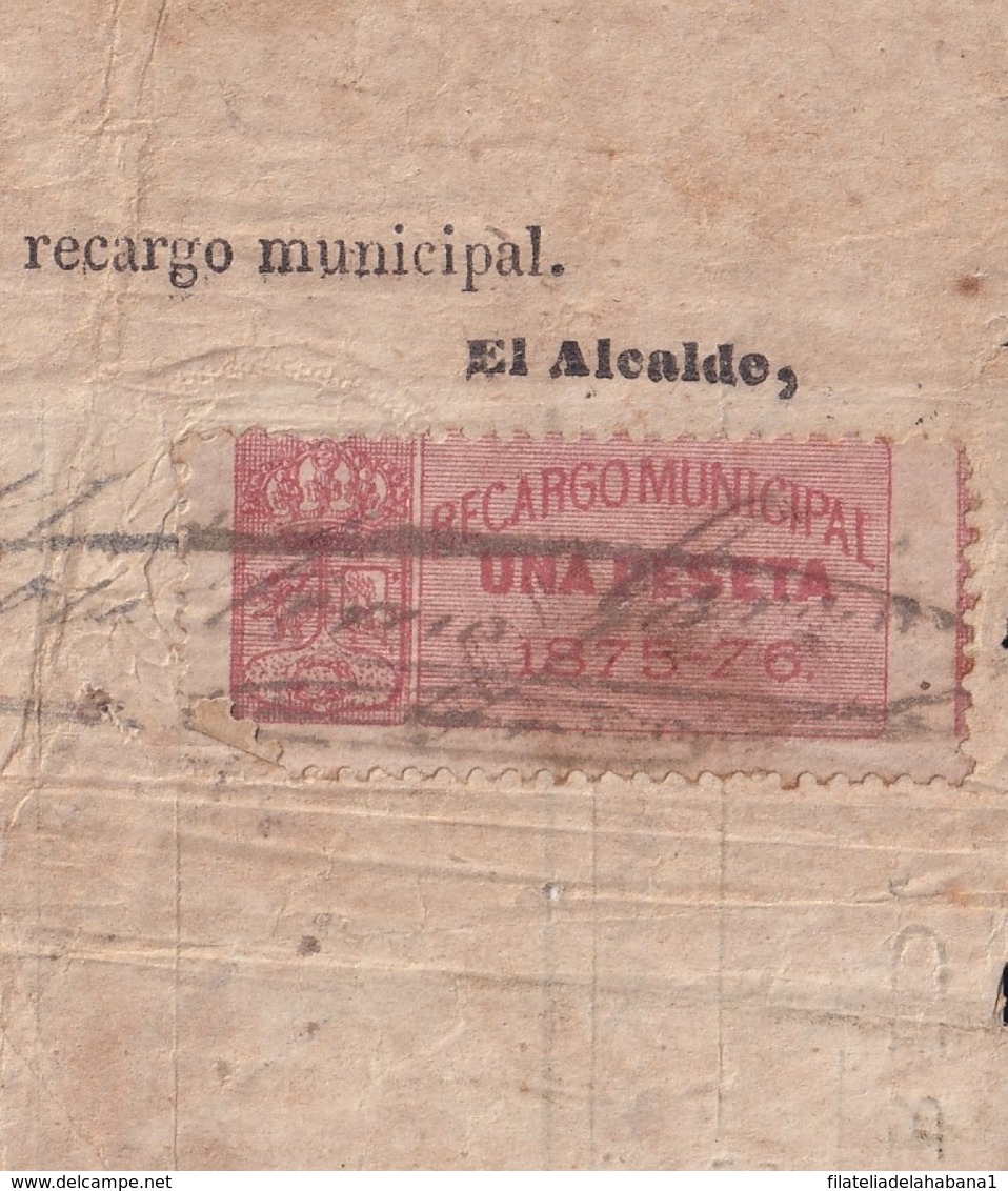E6373 ESPAÑA SPAIN CEDULA PERSONAL 1875. REVENUE CARGO MUNICIPAL. - Manuscripts