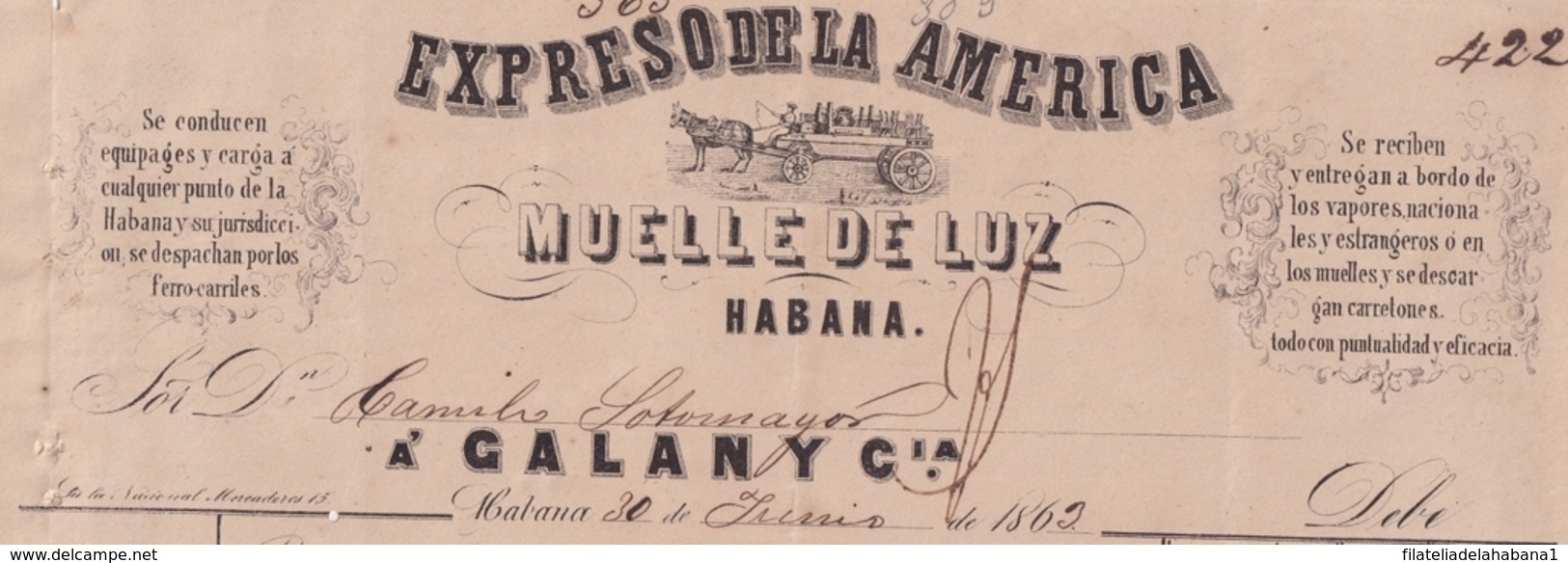 E6376 CUBA SPAIN 1863 TRANSPORT TO ARRATIA SUGAR MILLS ENGRAVING INVOICE EXPRESO DE LA AMERICA. - Manuscritos