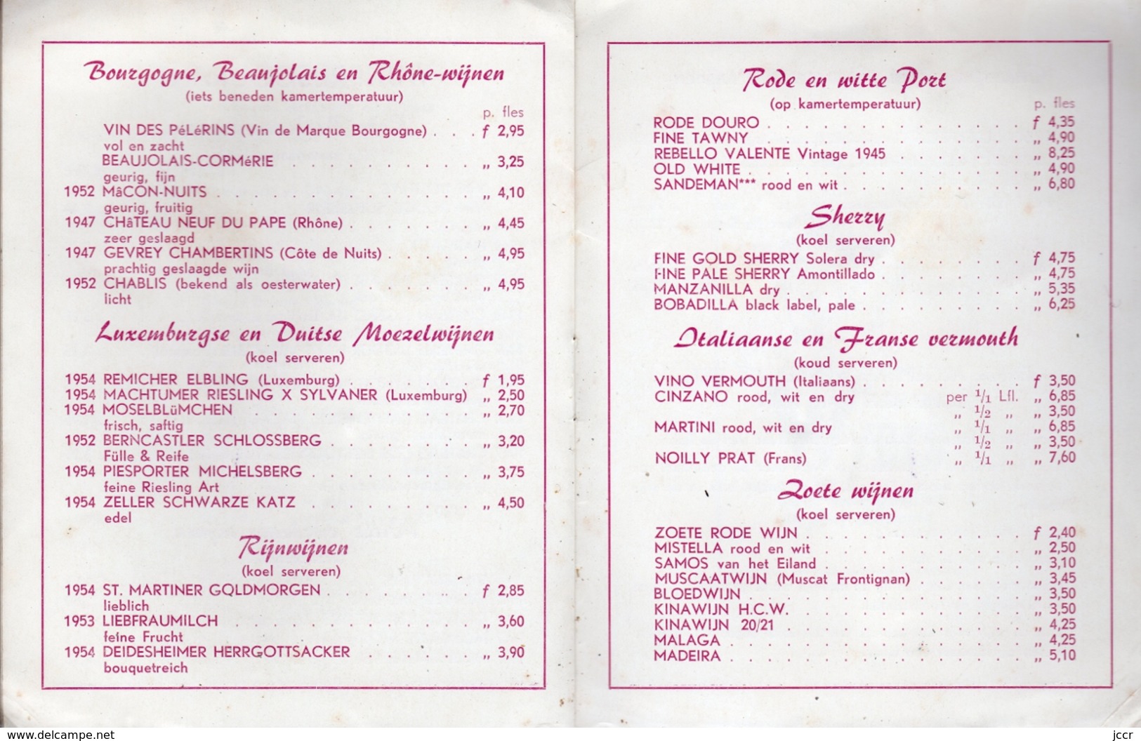 Slijterij H. C. Wyers & Co. Vriesestraat 32 - Dordrecht (Pays-Bas) - Prijscourant Vor Particulieren - December 1955 - Cooking & Wines