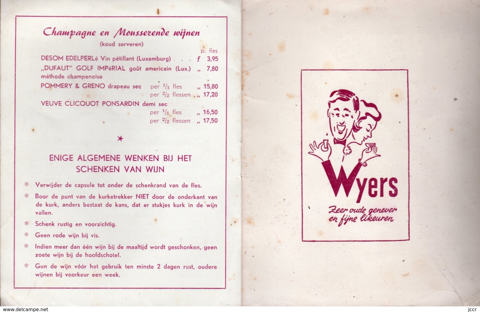 Slijterij H. C. Wyers & Co. Vriesestraat 32 - Dordrecht (Pays-Bas) - Prijscourant vor particulieren - December 1955