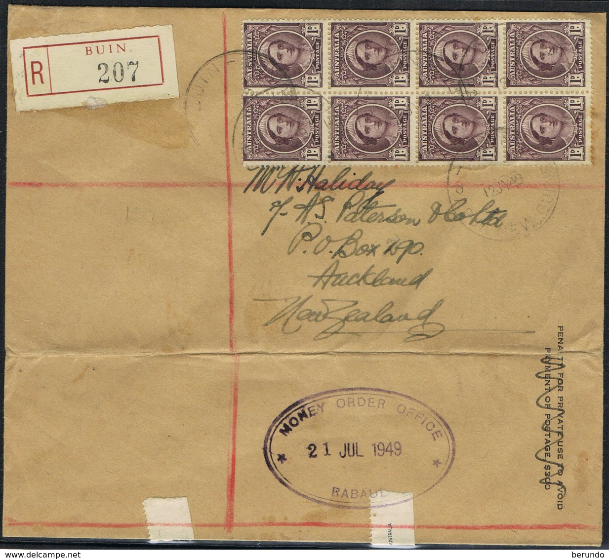 PAPUA NEW GUINEA- MONEY ORDER OFFICE Rabaul-R-Cover BUIN 12.07.1949 - 121 - Papua-Neuguinea