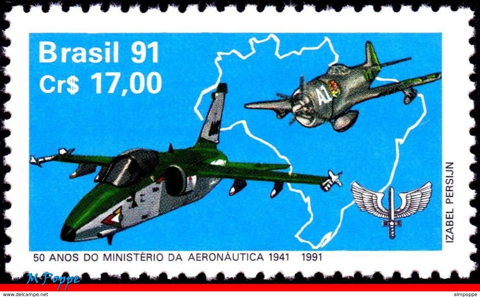 Ref. BR-2300 BRAZIL 1991 PLANES, AVIATION, MINISTRY OF AVIATION,, MI# 2398, MNH 1V Sc# 2300 - Neufs