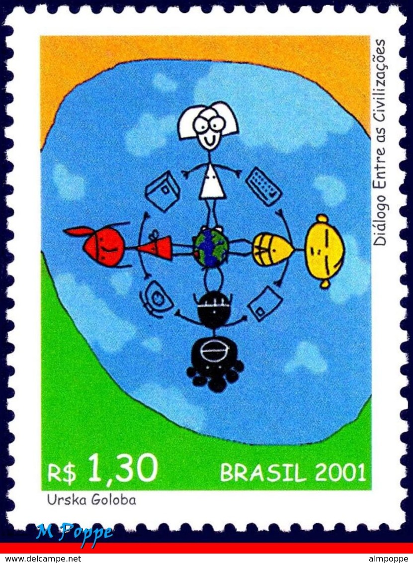 Ref. BR-2820 BRAZIL 2001 JOINT ISSUE, UNITED NATIONS, DIALOGUE, AMONG CIVILIZATIONS, MI# 3185, MNH 1V Sc# 2820 - Gemeinschaftsausgaben