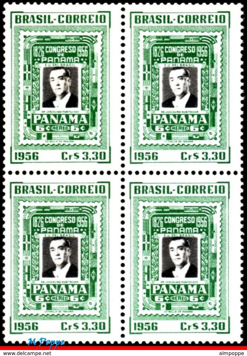 Ref. BR-843-Q BRAZIL 1956 FAMOUS PEOPLE, PRESIDENT JUSCELINO, KUBITSCHEK, CONFERENCE PANAMA,BLOCK MNH 4V Sc# 843 - Blocks & Kleinbögen