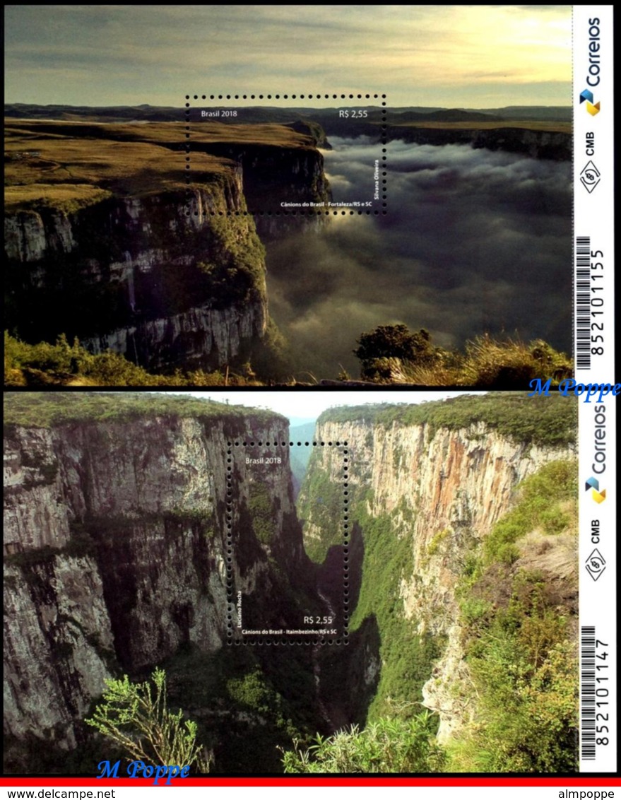 Ref. BR-V2018-20 BRAZIL 2018 - GEOLOGY, BRAZILIAN CANYONS, RS/SC, FORTALEZA ITAIMBEZINHO, NATURE, S/S MNH,2V - Unused Stamps