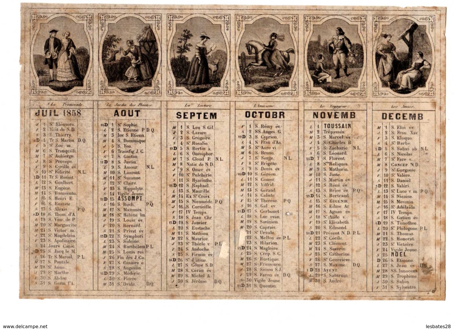 ALMANACH 1858  CALENDRIER 2 SEMESTRIELS Lithographie Allégorie La Famille Et Occupations  Alb 2019 10 - Grand Format : ...-1900