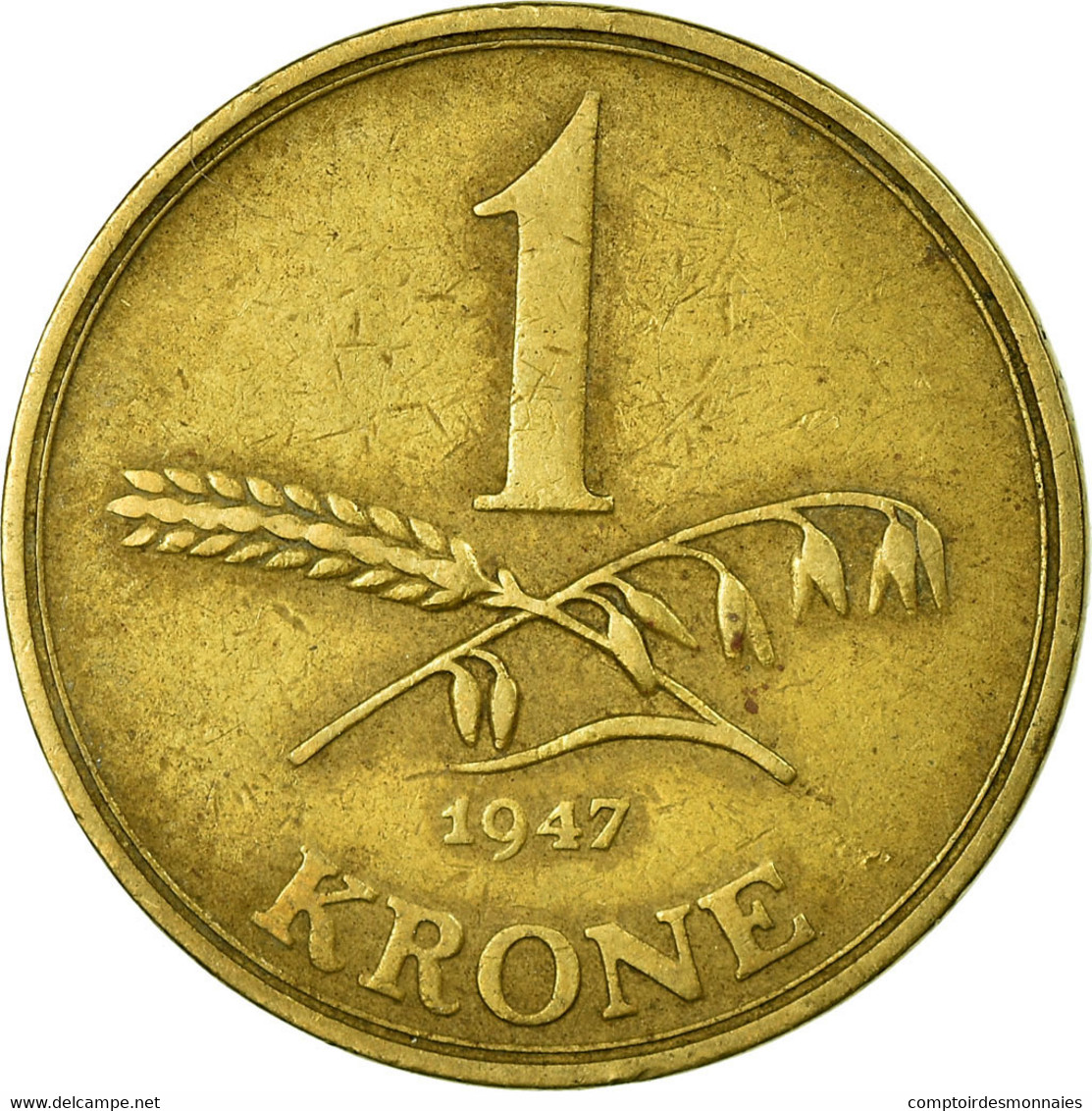 Monnaie, Danemark, Christian X, Krone, 1947, Copenhagen, TB+, Aluminum-Bronze - Danemark