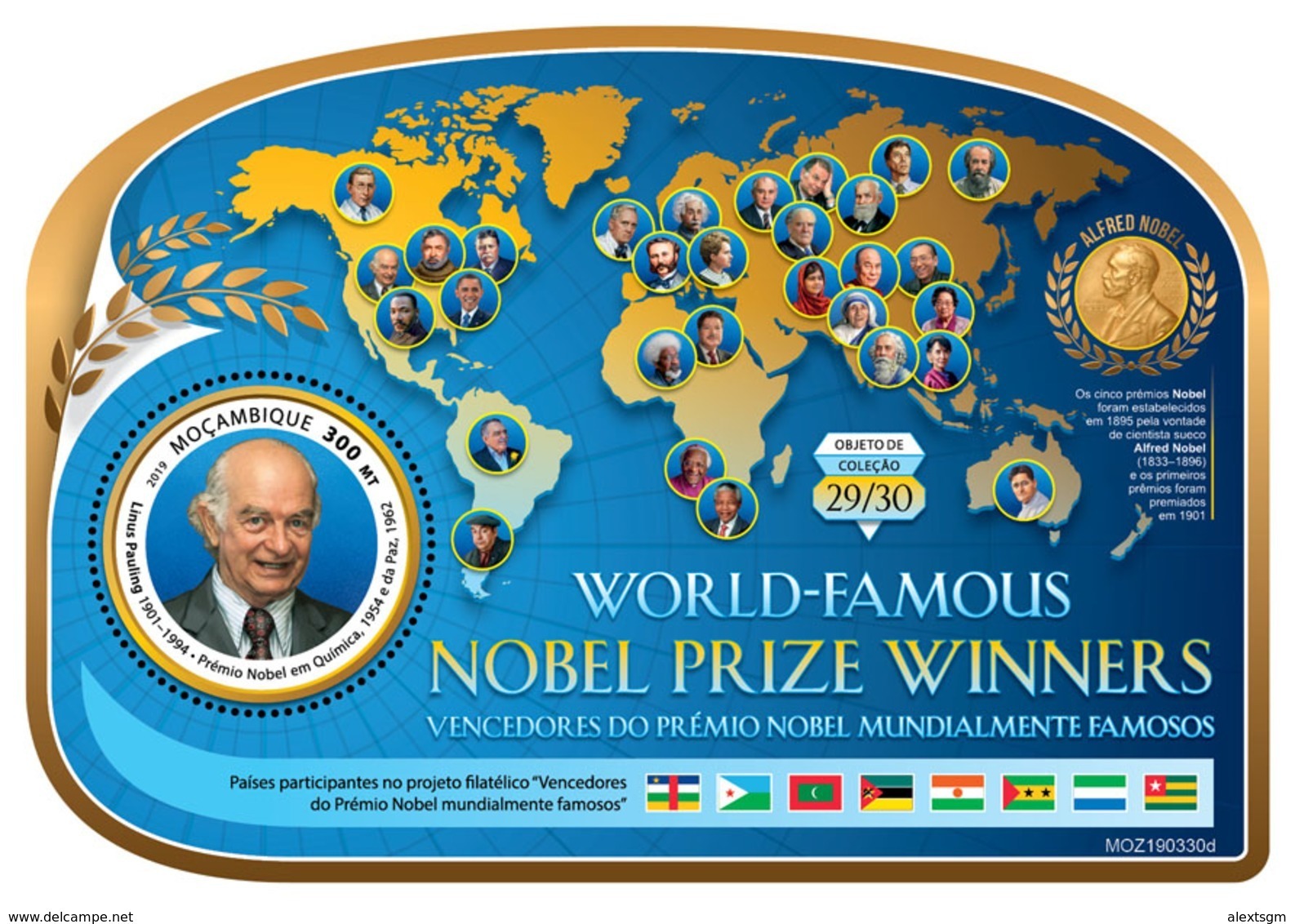 MOZAMBIQUE 2019 - Linus Pauling, Nobel Prize In Chemistry S/S. Official Issue - Chemistry