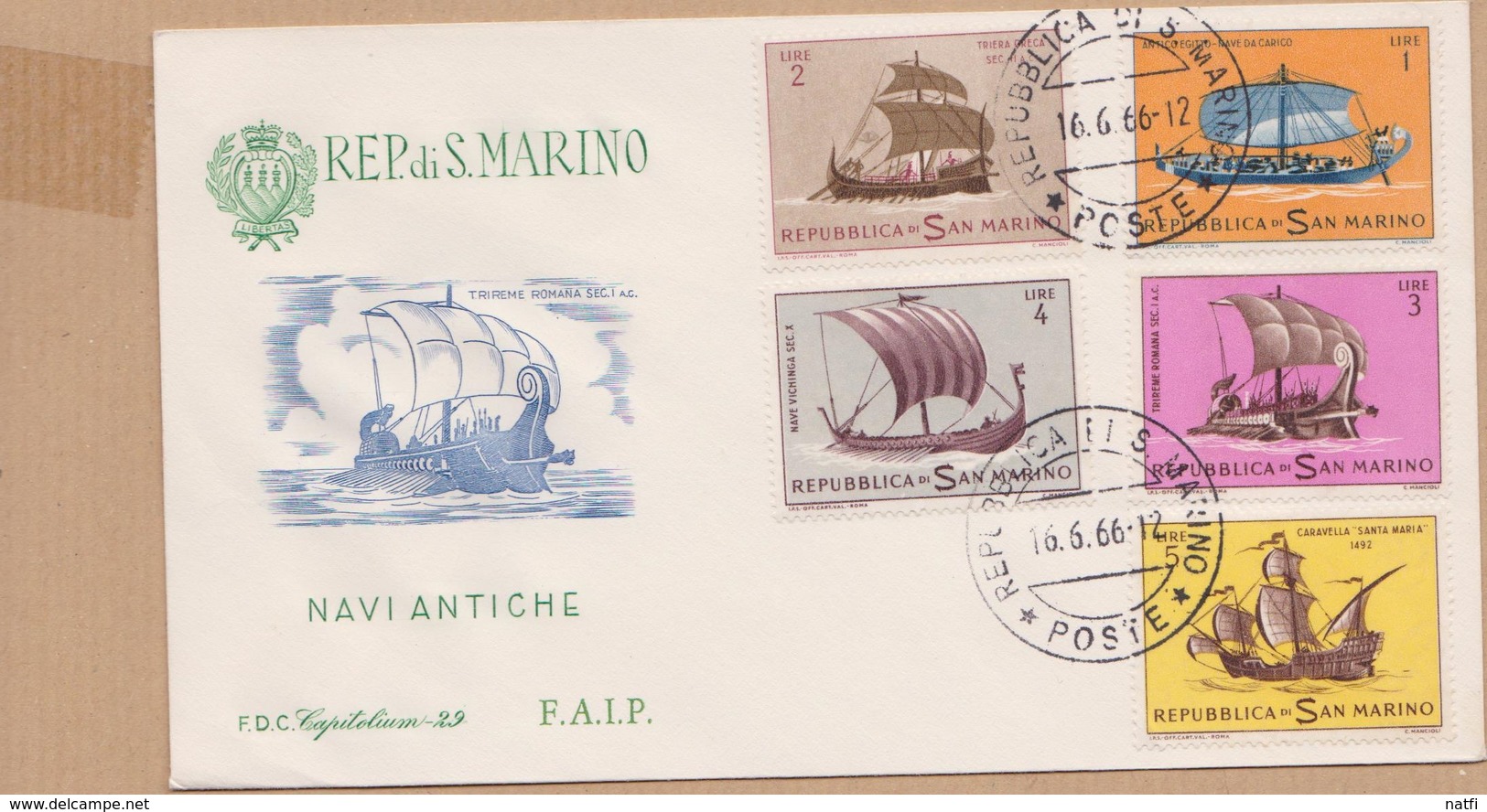 ENVELOPPE TIMBRE 1966 NAVI ANTICHE VOIR PHOTO - FDC