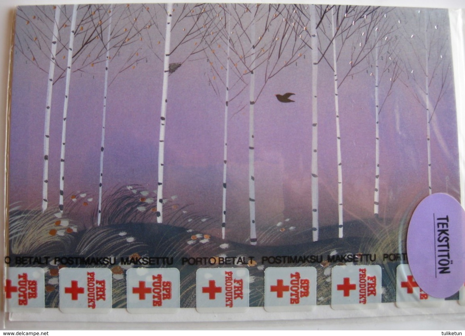 Postal Stationery - Birds Flying In Birch Trees By Jaana Aalto - Red Cross - Suomi Finland - Postage Paid - Double Card - Interi Postali