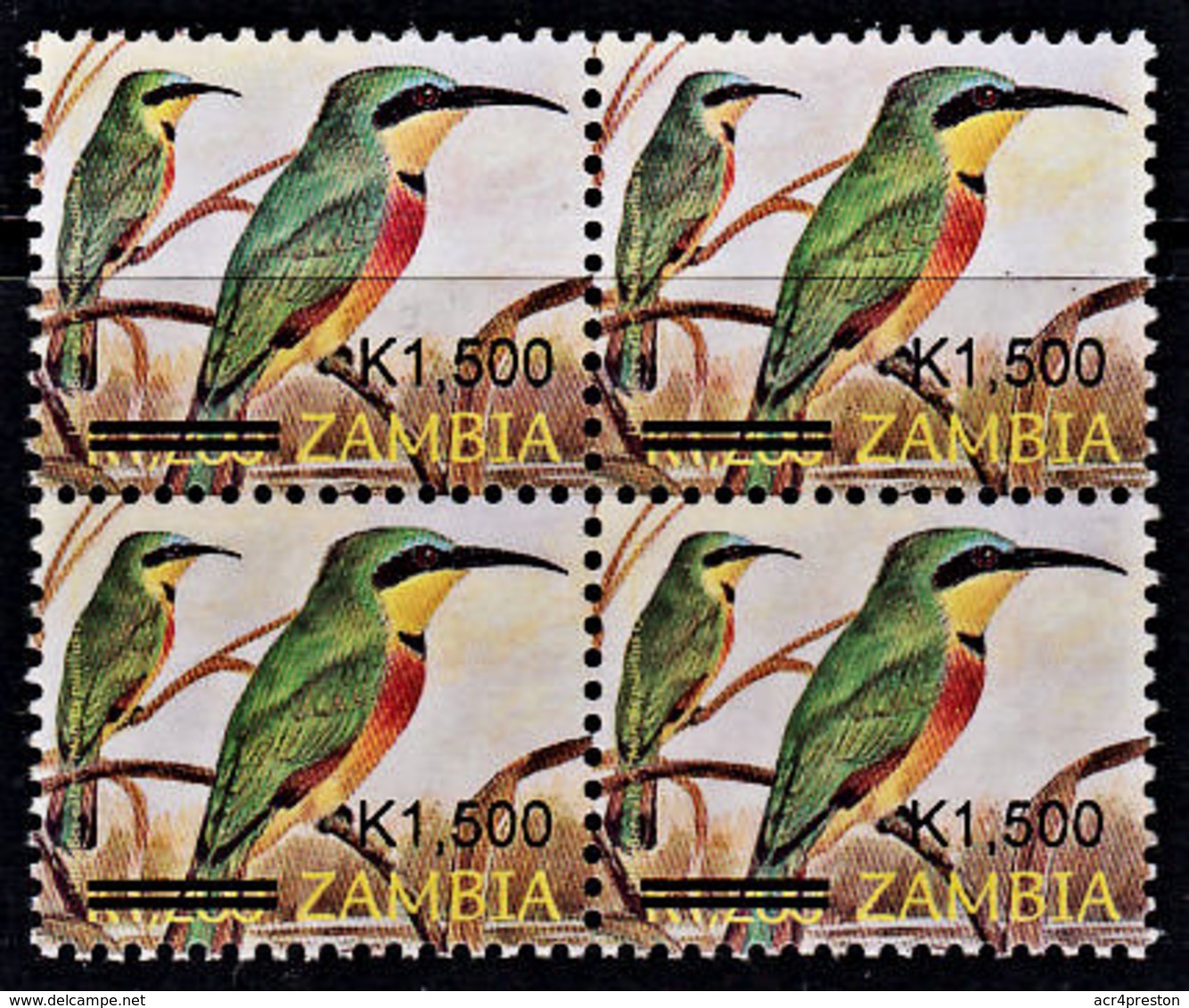 B0529 ZAMBIA 2007, SG1025, K1,500 Surcharge On K1,200 Birds Of Zambia - Small Format,  MNH Block Of 4 - Zambia (1965-...)