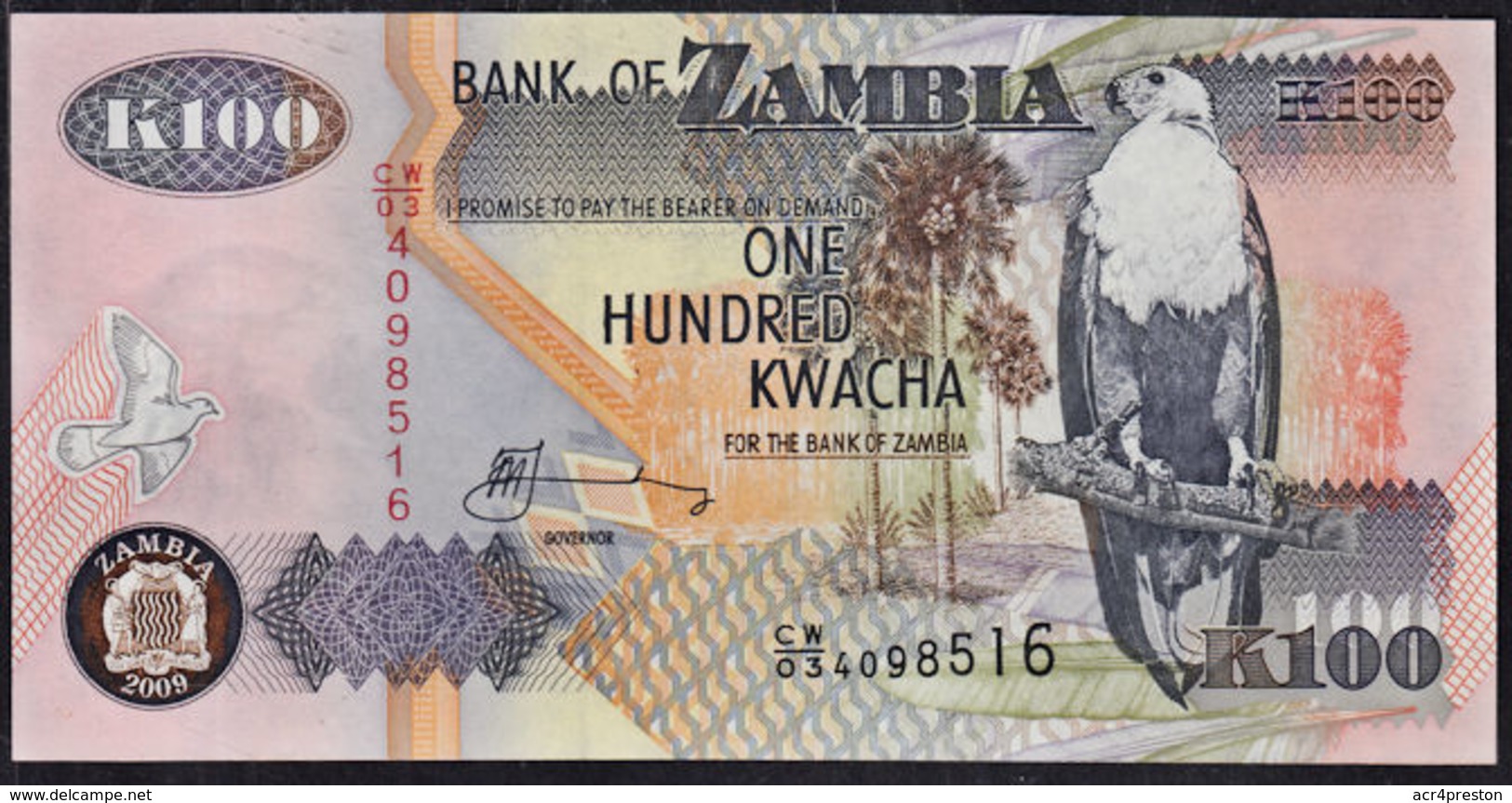 Zmb015 ZAMBIA 2009, 100 Kwacha Banknote, (CW Serial Numbers) - Zambia