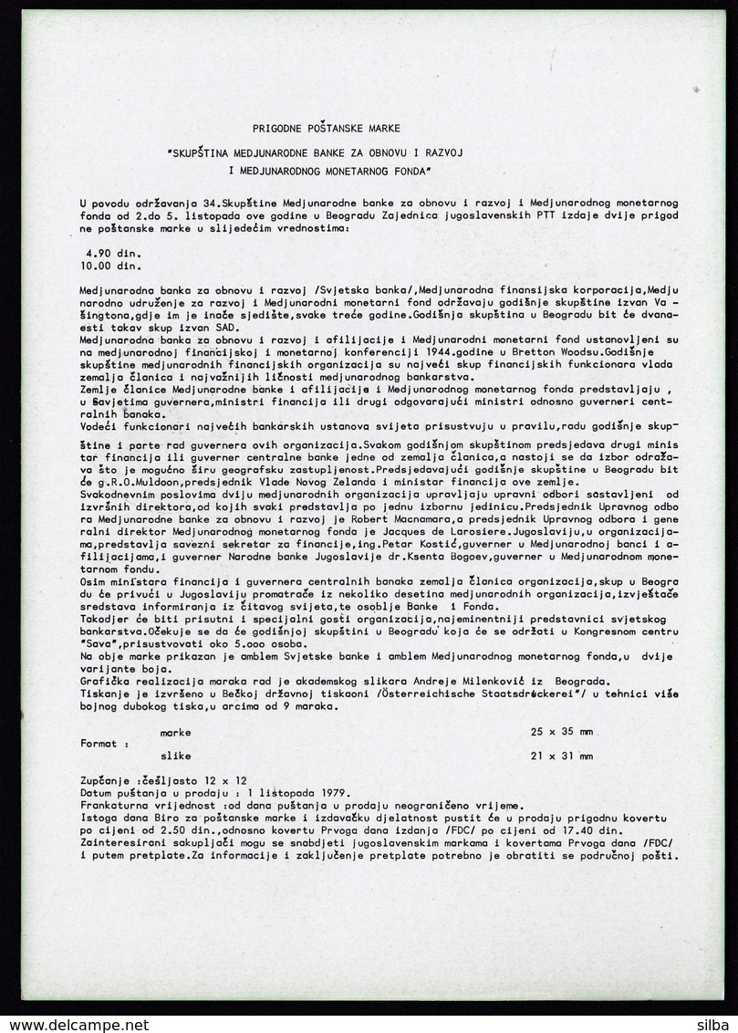 Yugoslavia 1979 / Meeting Of The International Monetary Fund And International Bank / Prospectus, Leaflet, Brochure - Sonstige & Ohne Zuordnung