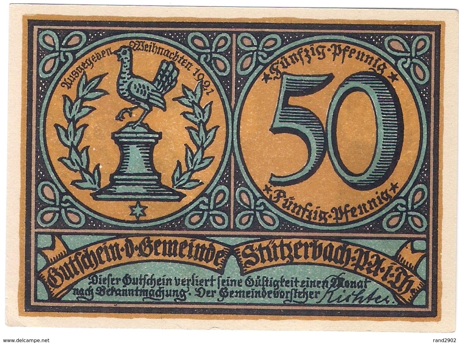 Deutschland Germany Notgeld 50 Pfennig Mehl1286.1 STUETZERBACH STUTZERBACH /71M/ - Lokale Ausgaben