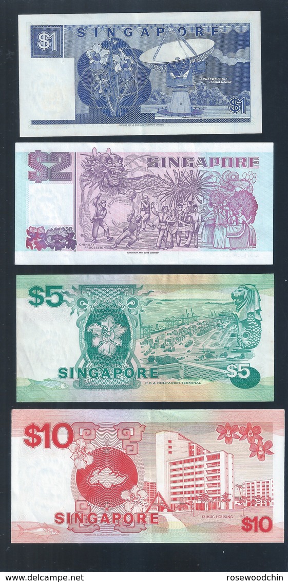 Vintage !  Set Of 4 Singapore $1 $2 $5 $10 Vessel Boat Ships Series AU Banknote (#113B) - Singapour