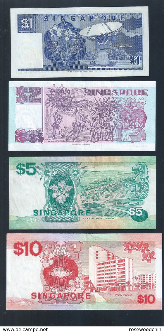 Vintage !  Set Of 4 Singapore $1 $2 $5 $10 Vessel Boat Ships Series AU Banknote (#113B) - Singapore