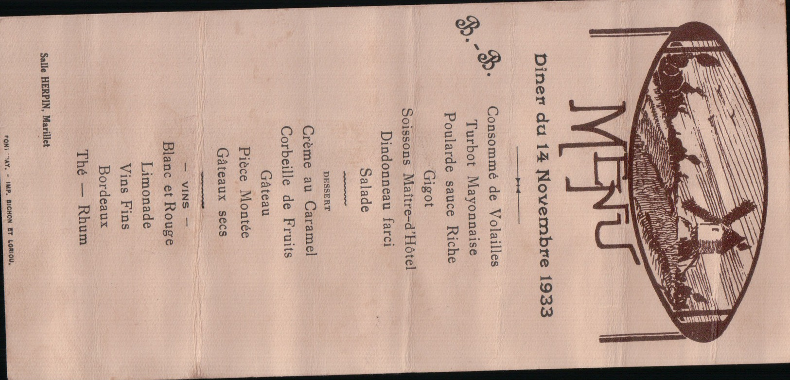 2330 MENU1933  NON  ECRITE - Küchenrezepte